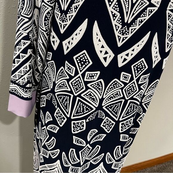 Geometrical print scoop neck shift 3/4 length sleeve dress - Picture 3 of 12
